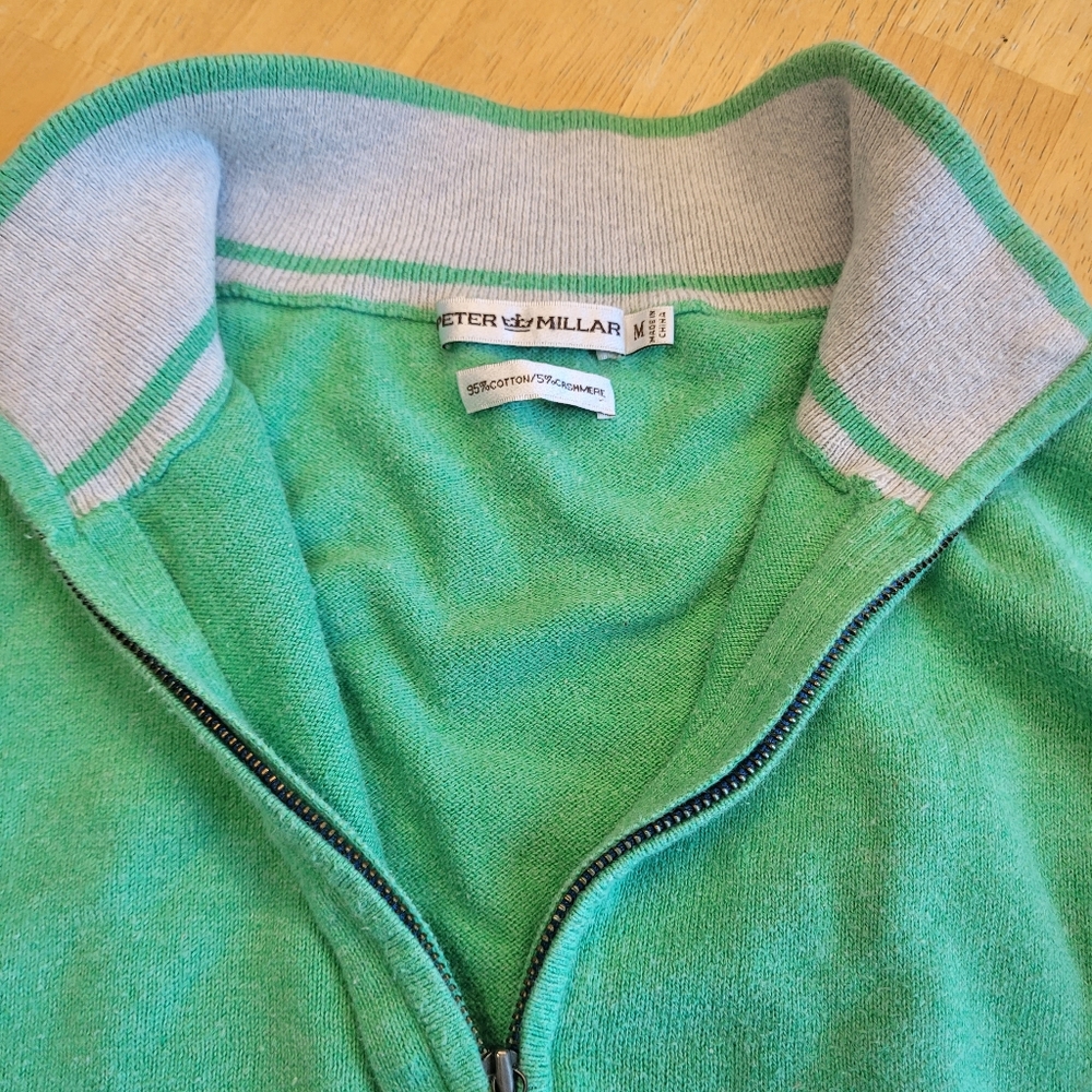 Peter Millar Sweater Quarter Zip Cotton Cashmere Green Medium - Picture 7 of 7